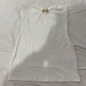 Elegant White Strapless Dress with Gold Accent